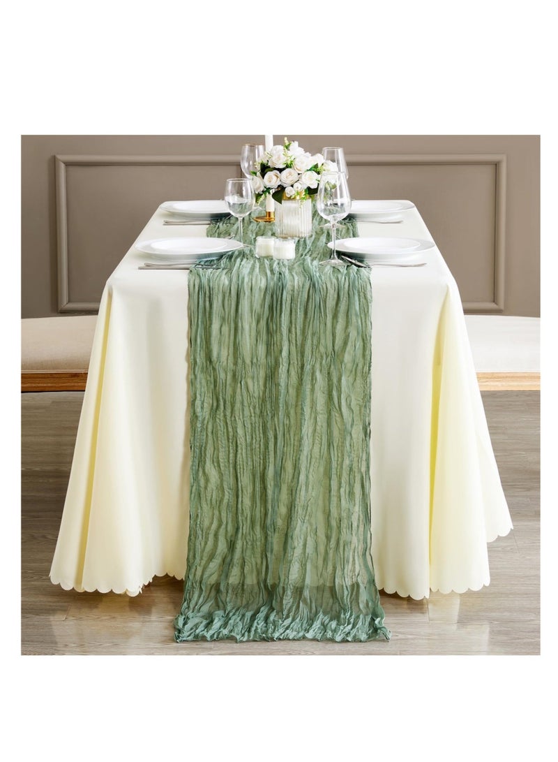 Translucent Table Runner Chessian Tablecloth for Wedding Reception Bridal Shower Party Decoration Table Centerpiece 90*400CM Green  - Image 5