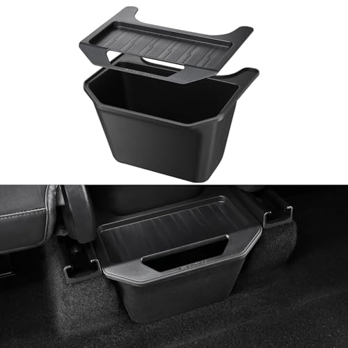 Basenor حاوية قمامة BASENOR 2025 2026 لطراز تسلا Y، منظم مركز المقعد الخلفي مع غطاء مضاد للانزلاق، صندوق تخزين خلفي للقمامة للمقعد الخلفي لطراز Y من 2020-2026 ملحقات إطلاق Juniper - Image 1