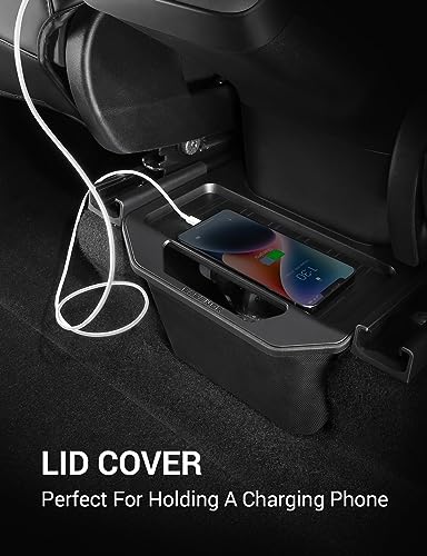 Basenor حاوية قمامة BASENOR 2025 2026 لطراز تسلا Y، منظم مركز المقعد الخلفي مع غطاء مضاد للانزلاق، صندوق تخزين خلفي للقمامة للمقعد الخلفي لطراز Y من 2020-2026 ملحقات إطلاق Juniper - Image 5