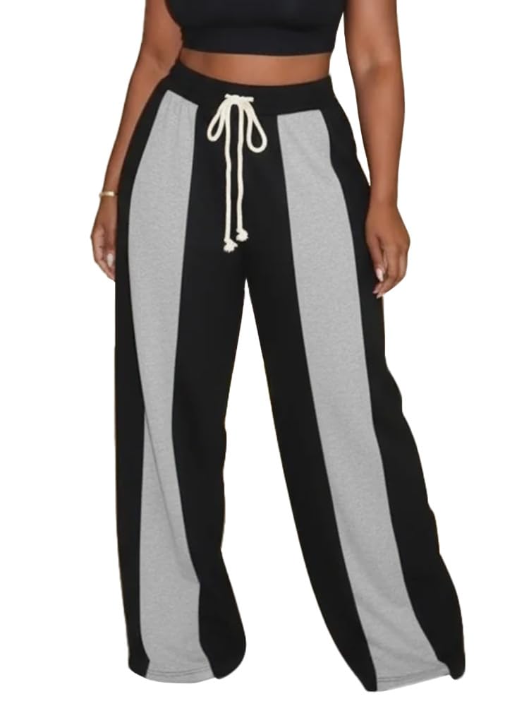 HBQ Womens Wide Leg Sweatpants High Waisted Drawstring Sweatpant Baggy Pants Athletic Joggers,Black,Large - Image 1