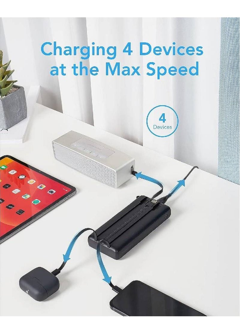 Power Bank 10000mAh with Built in Cables,VRURC USB C slim Portable Charger 5 Output & 2 Input LED Display External Battery Pack Chargers Compatible with iPhone,Samsung Cell Phones