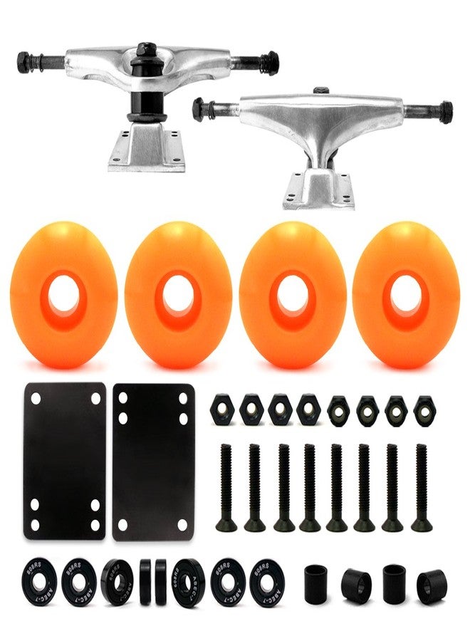VJ 5.0 Skateboard Trucks (Silver), Skateboard Wheels 52mm, Skateboard Bearings, Skateboard Pads, Skateboard Hardware 1" (52mm Orange) - Image 1