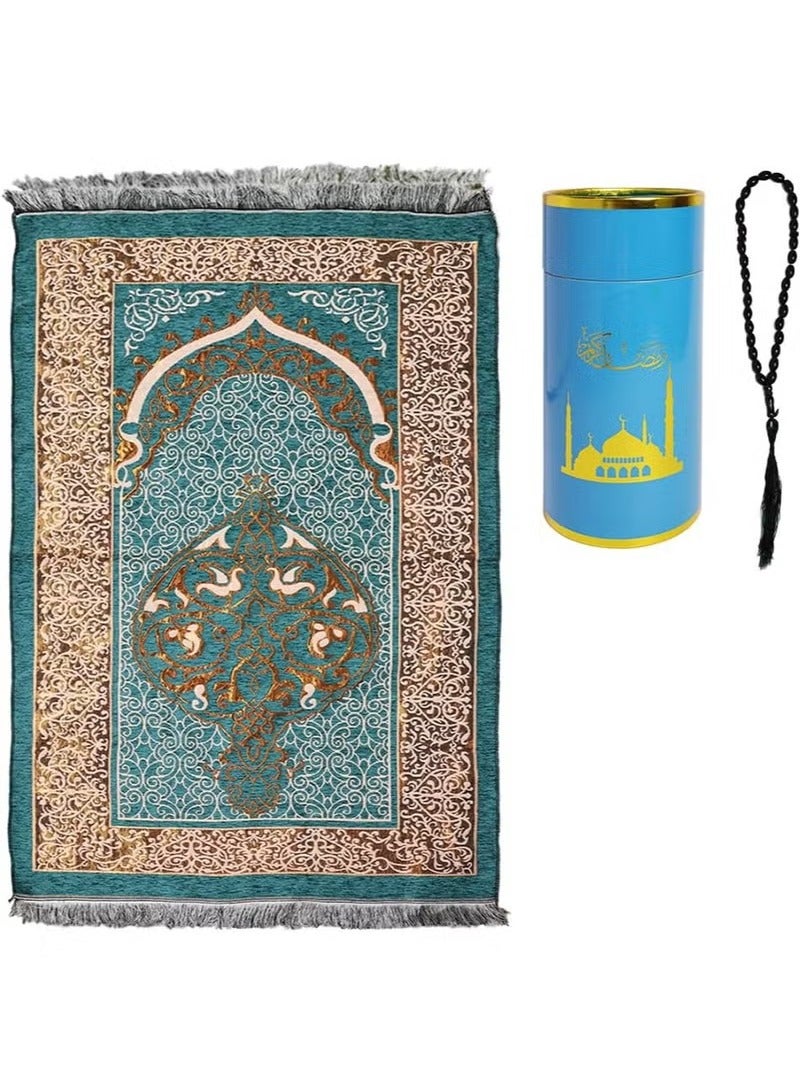 جيوان سجادة صلاة للمسلمين مع مجموعة الخرز ، ومجهزة أنيقة أسطواني هدية مربع جانامز سجادة سوبر لينة وسادة صلاة التفتا ، رمضان هدية روحية إسلامية مثالية للمسجد الإسلامي مع نمط القبة السوداء - Image 1
