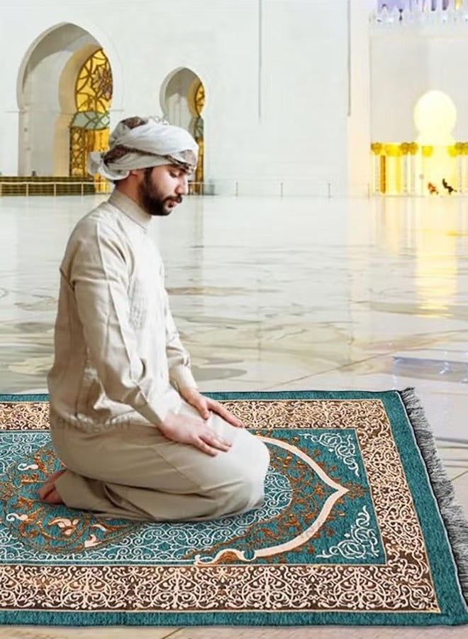 جيوان سجادة صلاة للمسلمين مع مجموعة الخرز ، ومجهزة أنيقة أسطواني هدية مربع جانامز سجادة سوبر لينة وسادة صلاة التفتا ، رمضان هدية روحية إسلامية مثالية للمسجد الإسلامي مع نمط القبة السوداء - Image 2