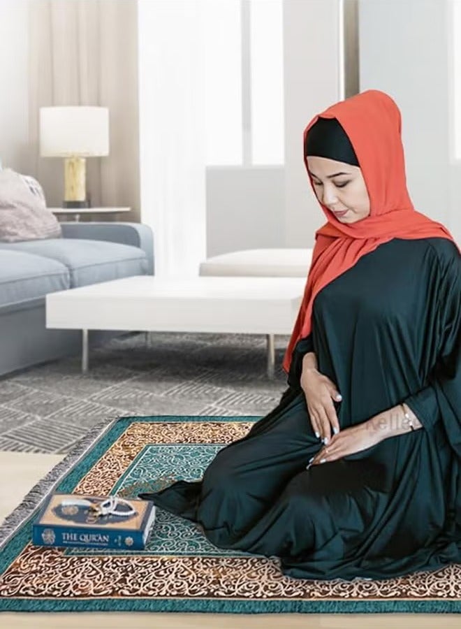 جيوان سجادة صلاة للمسلمين مع مجموعة الخرز ، ومجهزة أنيقة أسطواني هدية مربع جانامز سجادة سوبر لينة وسادة صلاة التفتا ، رمضان هدية روحية إسلامية مثالية للمسجد الإسلامي مع نمط القبة السوداء - Image 5