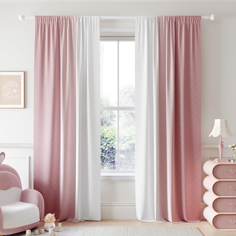 Geomoroccan Ombre 100% Blackout Curtains 84 Inches Long 2 Panels For Bedroom Living Room Pink White Gradient Patterned Room Darkening Thermal Insulated Rod Pocket Window Treatment Drapes - Image 1