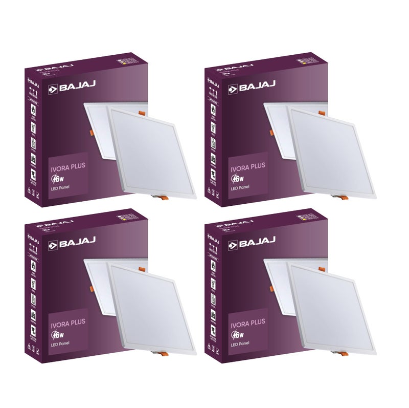 Bajaj Plastic Ivora Plus LED Panel | 6W Square Panel For Ceiling | Soothing Light | Cool Day Light (Pack Of 4) - Image 1