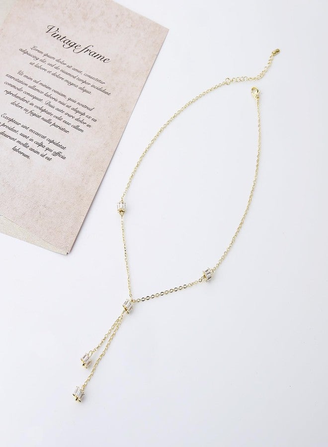 HZMAN Gold Necklace for Women Trendy Dainty Prom Crystal Y-Shaped Necklace Jewelry for Women Gifts - Image 4