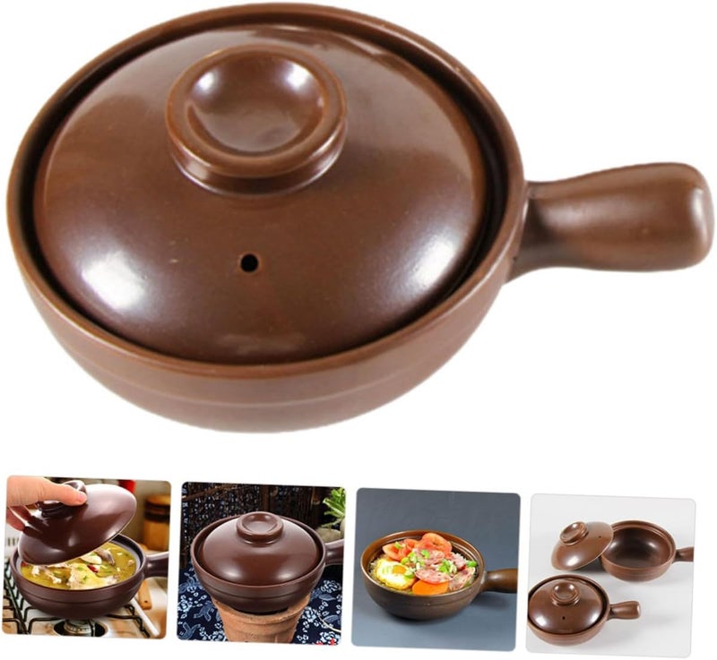 Angoily High Temperature Resistant Ceramic Casserole Pot with Lid Traditional Small Lithium Porcelain Cooking Pot for Household Rice Noodles Stews Kitchen Cookware with Side Handles for - Image 3