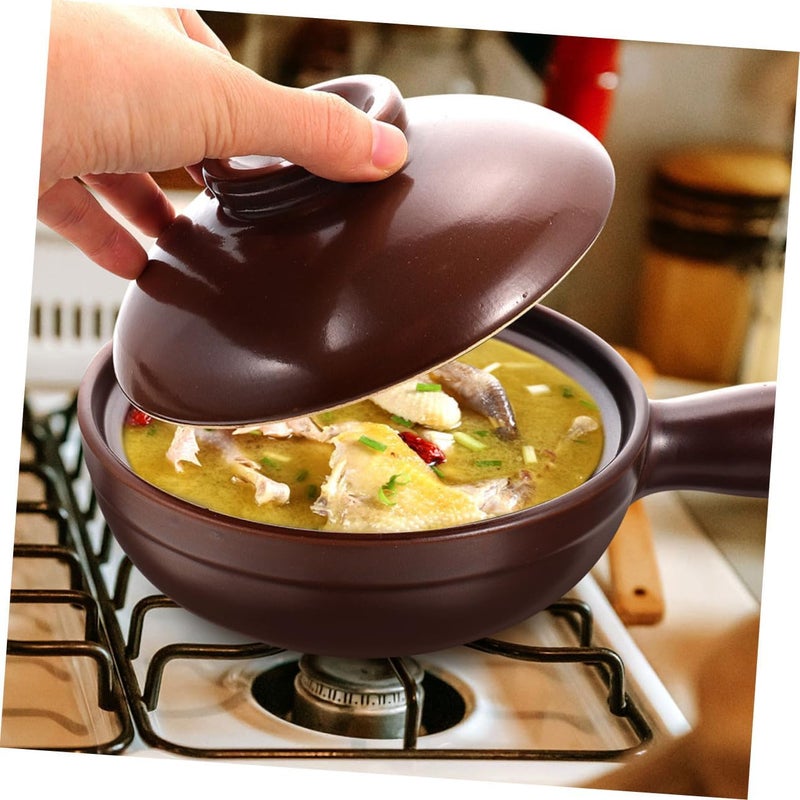 Angoily High Temperature Resistant Ceramic Casserole Pot with Lid Traditional Small Lithium Porcelain Cooking Pot for Household Rice Noodles Stews Kitchen Cookware with Side Handles for - Image 5