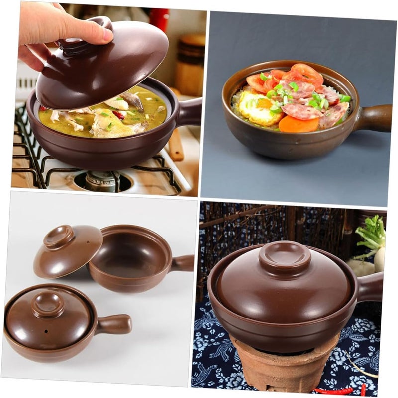 Angoily High Temperature Resistant Ceramic Casserole Pot with Lid Traditional Small Lithium Porcelain Cooking Pot for Household Rice Noodles Stews Kitchen Cookware with Side Handles for - Image 4