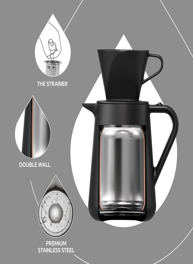 Ideus Insulated Pour Over Coffee Maker Set 20oz, Stainless Steel Coffee Pot Pour Over Set Camp Coffee Carafe BPA-Free with Dripper and Tea Infuser for Home, Office & Camping (Black) - Image 3