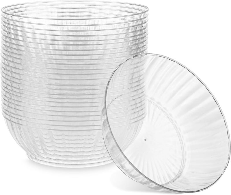PLASTICPRO 30 Pack Crystal Like Clear Disposable Plastic Plates Dinner Dishes 10 ounce Bowls for Special Occasions Parties - Image 1