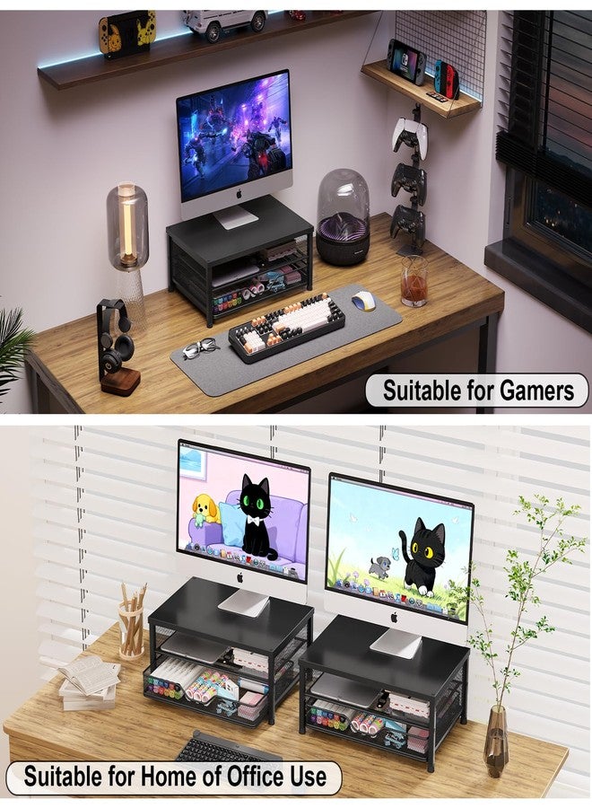 OPNICE Computer Monitor Stand Riser, Desk Organizer with Drawer, Laptop Stand, Office Desk Accessories & Workspace Desktop Organizers Storage for Office Supplies(Black) - Image 5