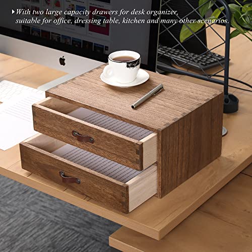 DDYURI Wood 2 Drawer Desktop Organizer Cabinet - Desk Storage Box for Kitchen Counter, Dresser Tabletop - Wooden File Organizer Printer Machine Stand for Office Accessories Chest Dark (FAX2C-DK) - Image 3