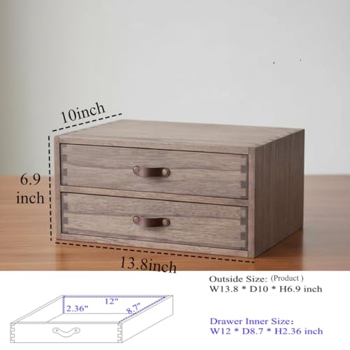 DDYURI Wood 2 Drawer Desktop Organizer Cabinet - Desk Storage Box for Kitchen Counter, Dresser Tabletop - Wooden File Organizer Printer Machine Stand for Office Accessories Chest Dark (FAX2C-DK) - Image 5