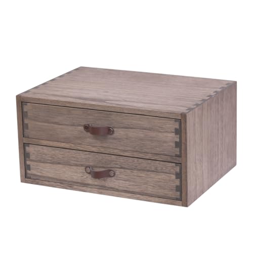 DDYURI Wood 2 Drawer Desktop Organizer Cabinet - Desk Storage Box for Kitchen Counter, Dresser Tabletop - Wooden File Organizer Printer Machine Stand for Office Accessories Chest Dark (FAX2C-DK) - Image 1