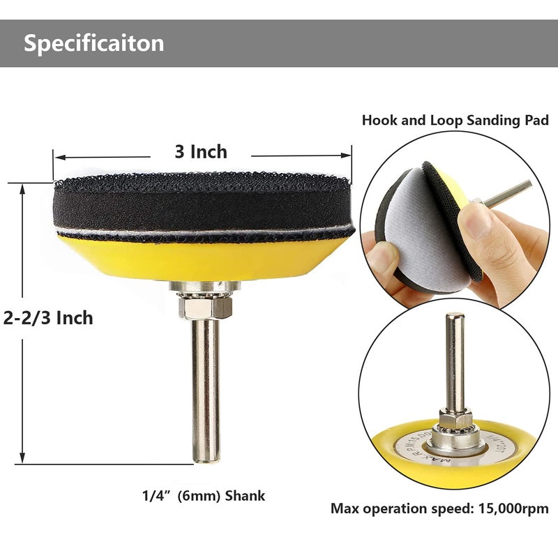 Yakamoz 2 Pack 3-Inch Hook and Loop Sanding Backing Pad with 1/4 Inch Shank and Soft Foam Layer Buffering Pad Polishing Tool Kit for Drill Air Die Grinder Sander Grinding Rotary Tool - Image 2