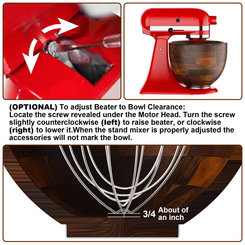 Cofun Premium Wood Mixing Bowl, Compatible with 4.5-5 Qt Tilt-Head Stand Mixers, Natural True Wooden Bowls, 5 Qt Kitchen Aid Bowls for Mixer with Stainless Steel Locking Base - Image 2