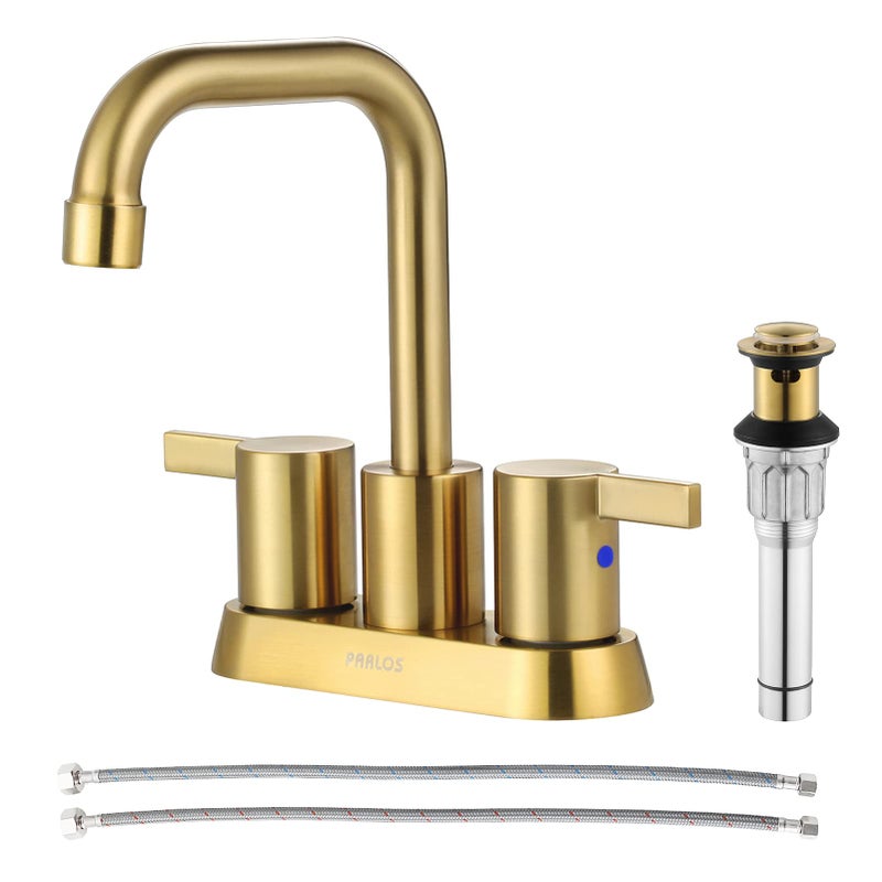 PARLOS 2Handle Brushed Gold Bathroom Faucet for Lavatory with Popup Sink Drain and Faucet Supply Lines 1431608