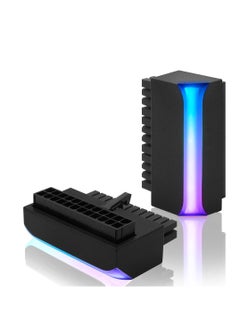 Y&D ATX 24-pin 90 Degree Power Connector 5V 3 Pin ARGB Rainbow Female to Male Adapter for Computer Motherboard Supply, Black  - Image 1