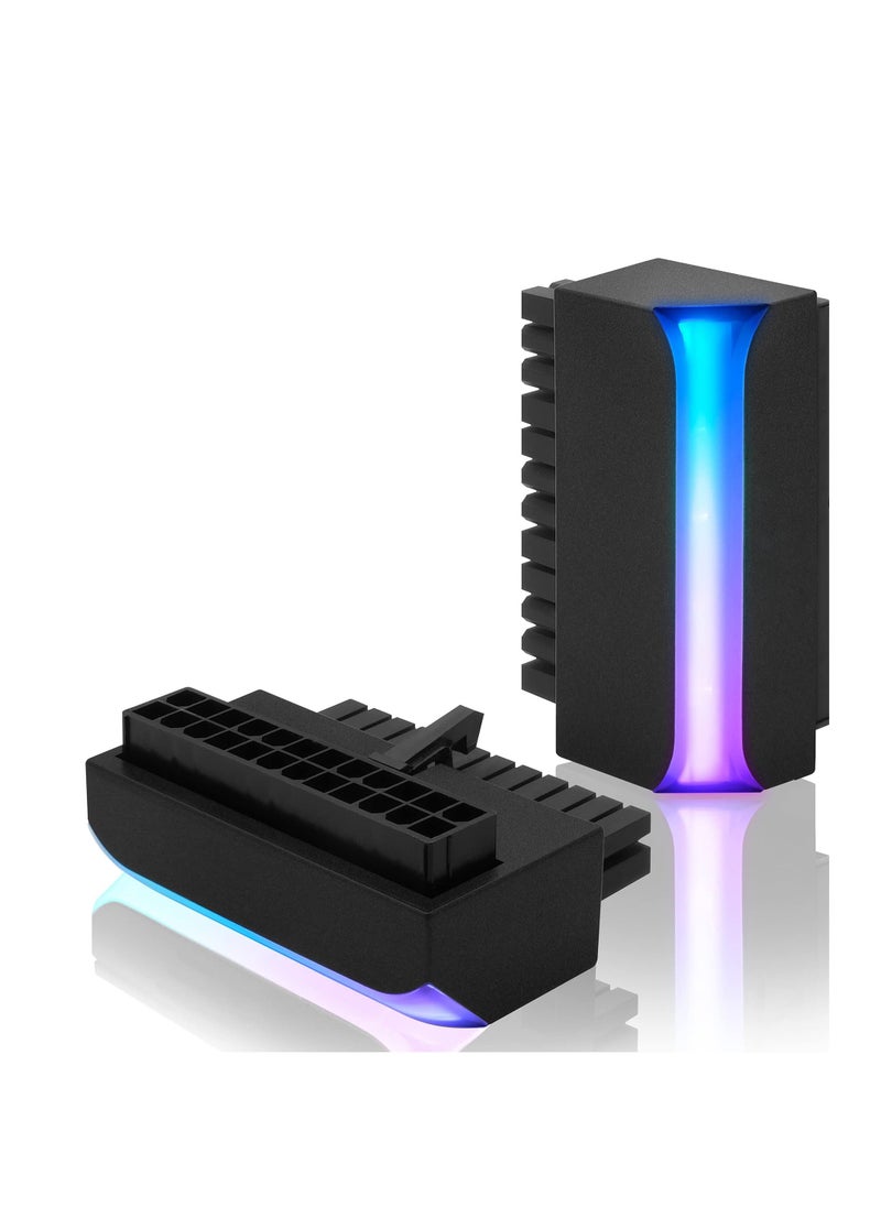 Y&D ATX 24-pin 90 Degree Power Connector 5V 3 Pin ARGB Rainbow Female to Male Adapter for Computer Motherboard Supply, Black  - Image 1