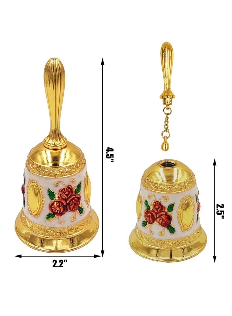 Jolley Handbell, Metal Dinner Bell, Colorful Decorated Wedding Bell, Service Bell, Call Bell (golden red rose) - Image 2