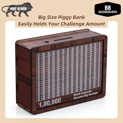 BB BACKBENCHERS Wooden Money Box with Savings Tracker | 1 Lakh Goal Piggy Bank for Kids & Adults | Cash Collection Bank with Savings Chart | 100000 Gullak for Financial Savings Habit (Money-Box-3) - Image 4