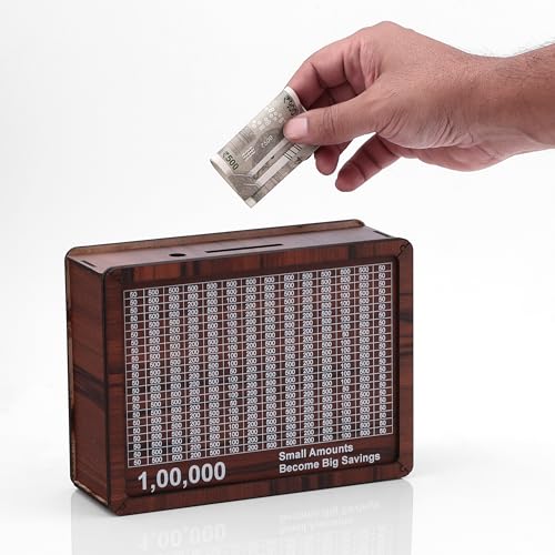 BB BACKBENCHERS Wooden Money Box with Savings Tracker | 1 Lakh Goal Piggy Bank for Kids & Adults | Cash Collection Bank with Savings Chart | 100000 Gullak for Financial Savings Habit (Money-Box-3) - Image 3