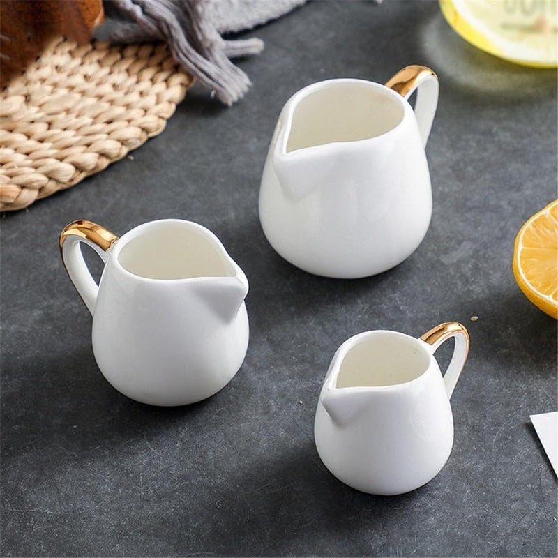 Gravy saucer Creative Coffee Milk Jug With Gold Rim Handle Home Ceramic Boat Sauce Pot Boats(Large) - Image 3
