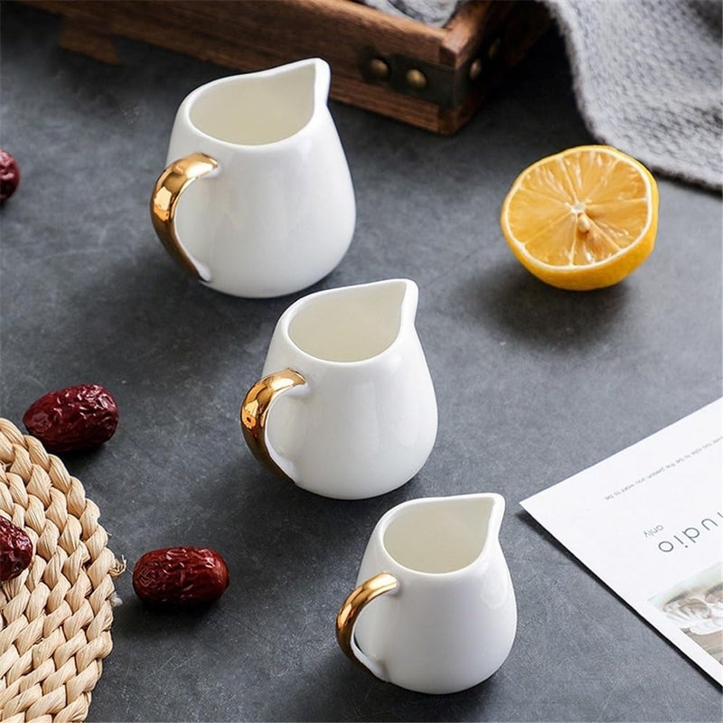 Gravy saucer Creative Coffee Milk Jug With Gold Rim Handle Home Ceramic Boat Sauce Pot Boats(Large) - Image 5