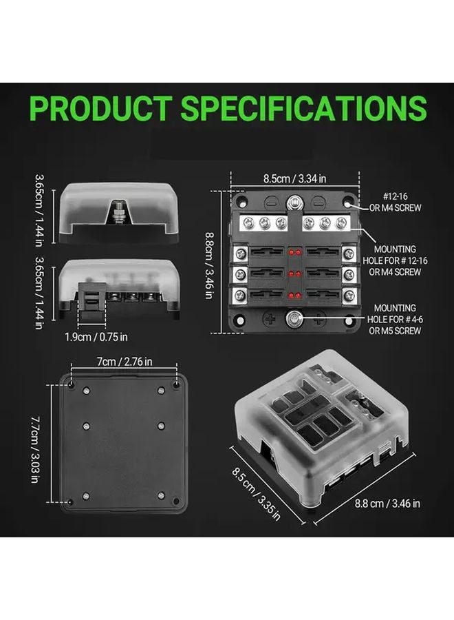 12V 6 Way Heavy Duty Fuse Box With LED Indicator Light For Car Truck Boat - Image 3