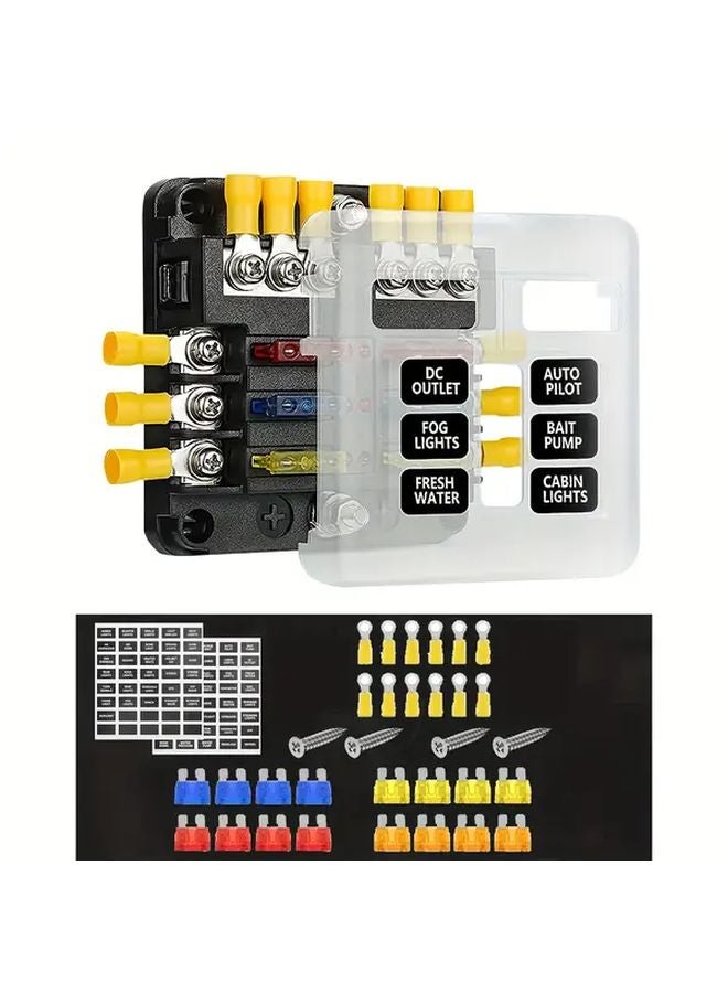 12V 6 Way Heavy Duty Fuse Box With LED Indicator Light For Car Truck Boat - Image 1