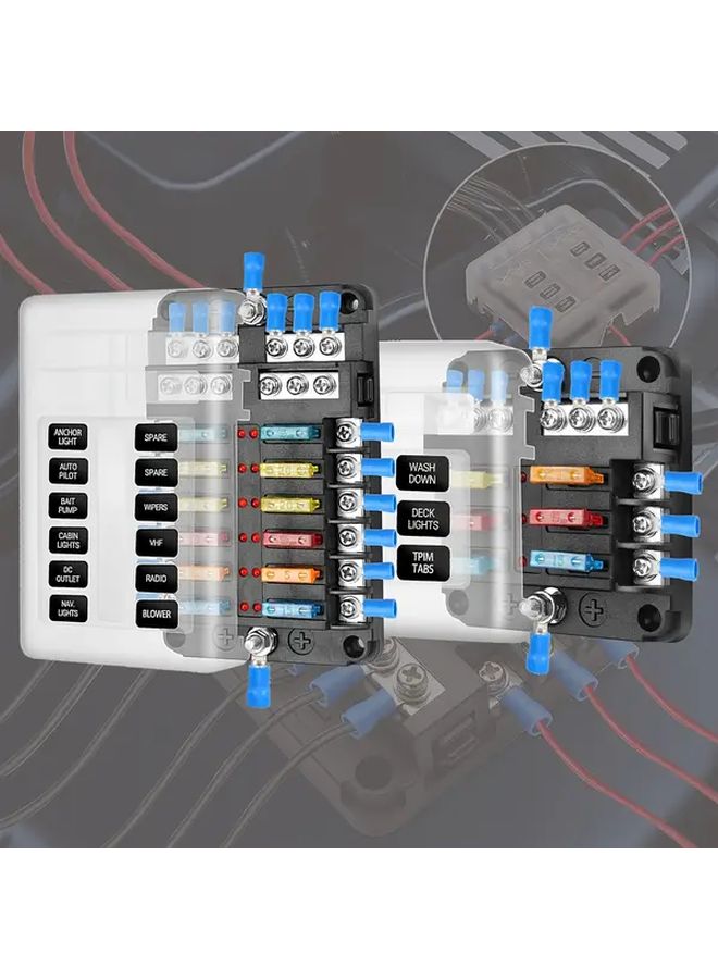 12V 6 Way Heavy Duty Fuse Box With LED Indicator Light For Car Truck Boat - Image 2