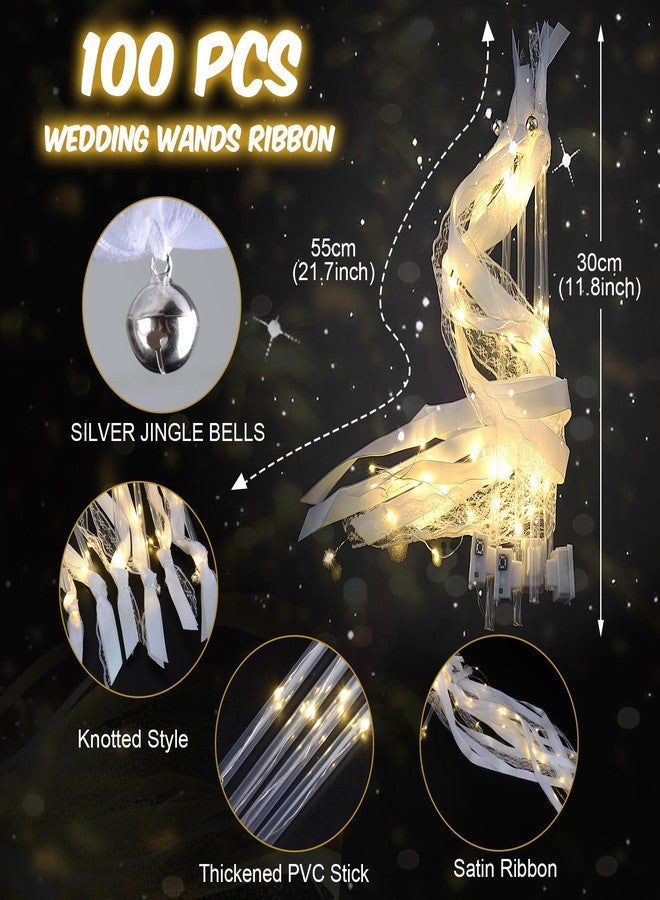 HONLYNE 100PCS Light up Wands for wedding, Wedding Wands Streamers with 3 Colorful Flashing Modes, Fairy Wands, LED Silk Fairy Wand with Bells for Wedding, New Year, Thanksgiving, Concert - Image 2