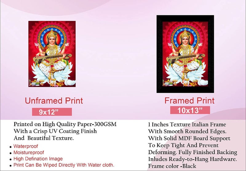 SAF Saraswati Maa Multi-Effect UV Textured Home Decorative Gift Item Framed Painting 10 Inch X 13 Inch SANFK30758 - Image 3
