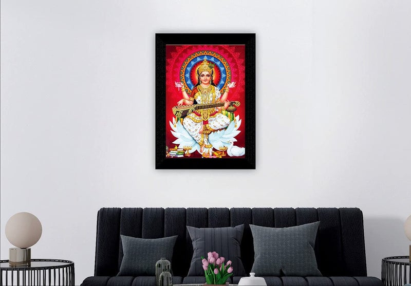 SAF Saraswati Maa Multi-Effect UV Textured Home Decorative Gift Item Framed Painting 10 Inch X 13 Inch SANFK30758 - Image 2