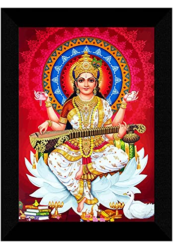 SAF Saraswati Maa Multi-Effect UV Textured Home Decorative Gift Item Framed Painting 10 Inch X 13 Inch SANFK30758 - Image 4