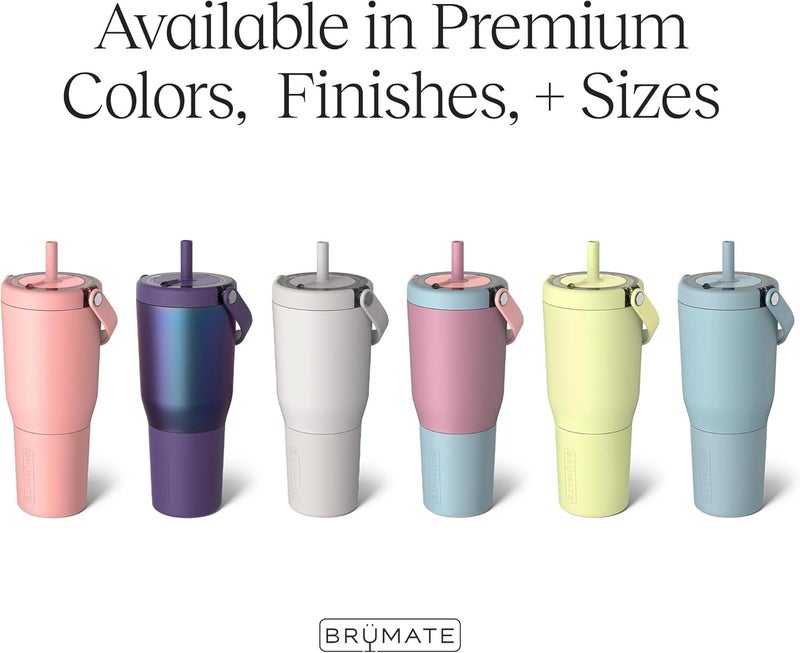 BrÃ¼Mate Resa 35oz 100% Leakproof Tumbler w/Handle & Straw | Flexible SoftSip Straw | Silicone Sleeve for Durability | Stainless Steel | Cup Holder & Travel Friendly Water Bottle (Navy Polka Dots) - Image 4