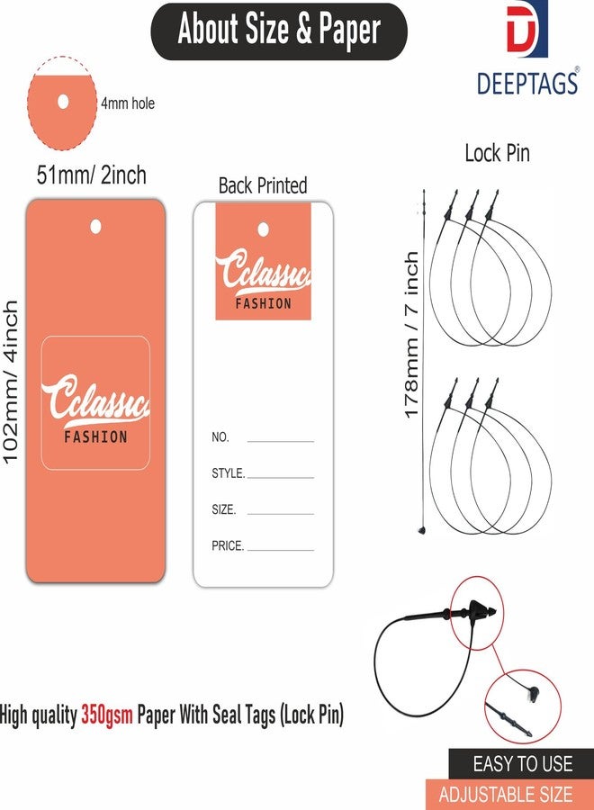 DEEPTAGS Price Tags for Clothes with Black Loop Pins for Clothes Apparels Shoes Purse, Orange - Pack of 200 - Image 2
