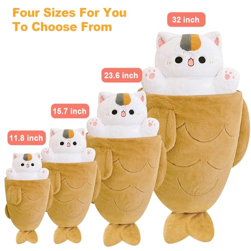 Ditucu 157 inch Taiyaki Cat Plush Pillow Cute Kitten Inside Fish 2 in 1 Soft Stuffed Animal Plushies Toys with Outfit Sleeping Doll Gifts for Girls Boys - Image 5