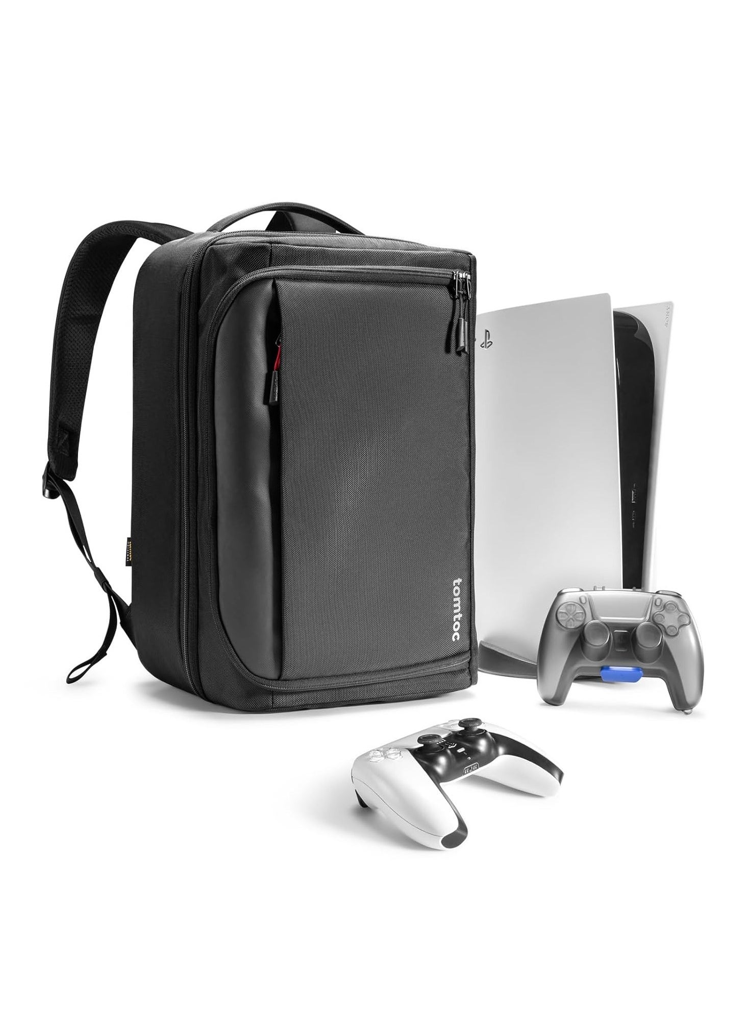 Tomtoc Travel Backpack for PS5/ PS5 Pro Console, Accessories, Protective Carrying Case Storage Bag Compatible with Sony PlayStation 5 Console, Headset, 2 Game Discs, PS5 Controller, Charging Station 