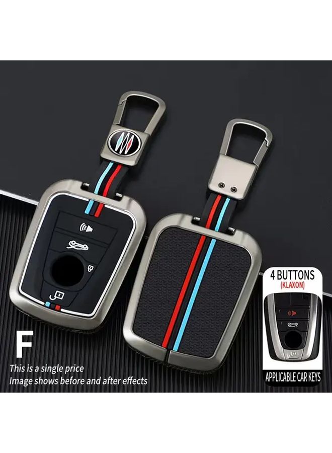 4 Buttons Silvery Smart Key Case With Keychain For BMW Series - Image 1
