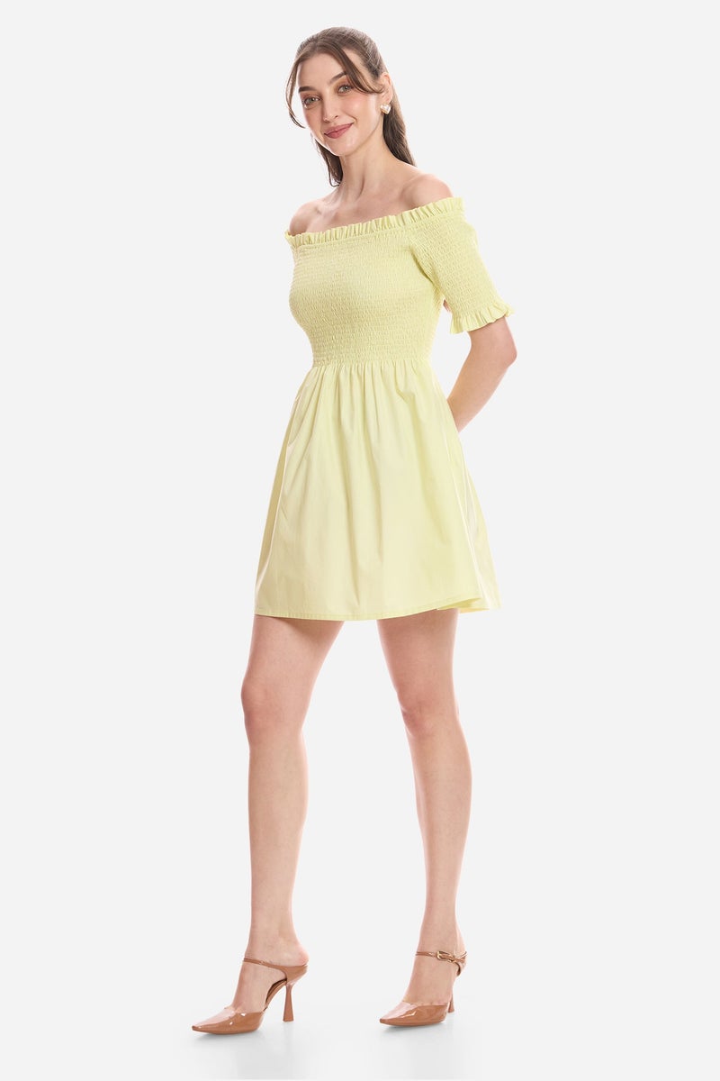 Virgio Solid Cotton Off-Shoulder Mini Dress for Women - Image 3