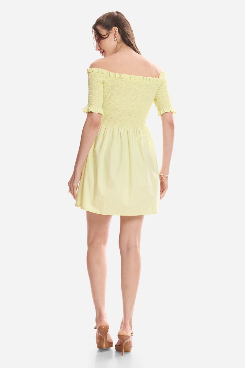 Virgio Solid Cotton Off-Shoulder Mini Dress for Women - Image 5