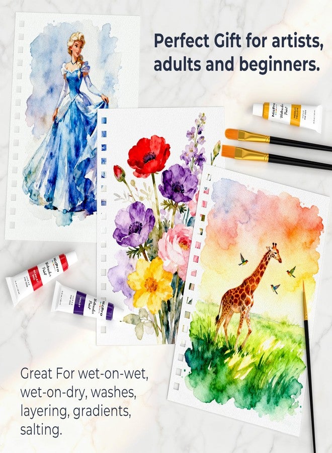 Nicpro Watercolour Paint Kit 36 Tubes, 12 ml Watercolour Tube, High Quality Watercolour Paint Kit with 10 Brushes, 25 Papers, Palette, Paint Kit for Adults Beginners - Image 2