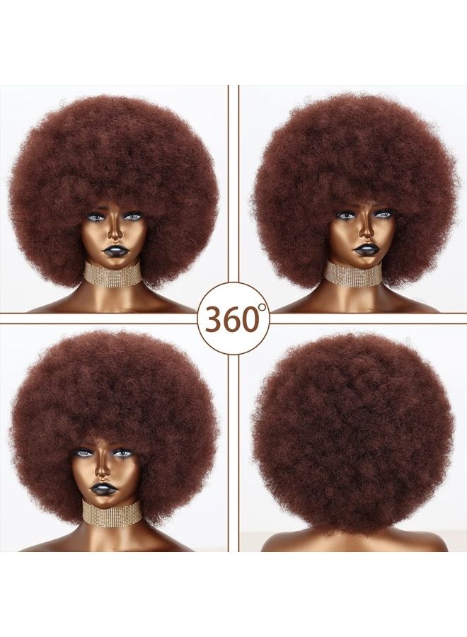 Xinran 8 inch Short Afro Kinky Wig for Black Women,Natural 70s Afro Wigs for Women, Short Afro Puff wigs(Auburn). - Image 5