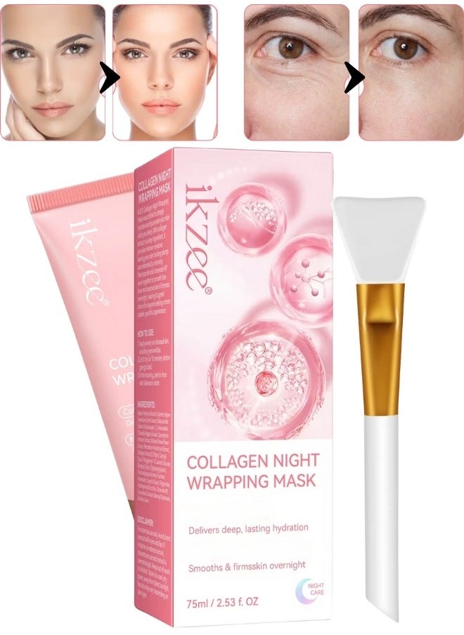 IKZEE - Collagen Night Wrapping Mask 75ml Collagen Sleeping Mask Collagen Facial Mask for Elasticity and Hydration Moisturizing Deep Overnight Wrapping Collagen Peel Off Facial Mask for Skin Care - Image 1