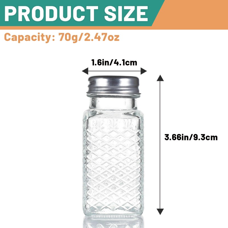 Wongblee 2 Pack Glass Salt and Pepper Shakers Set, Vintage Spice Shakers for Dining Room Table, Kitchen, Restaurant (Grid Pattern) - Image 2