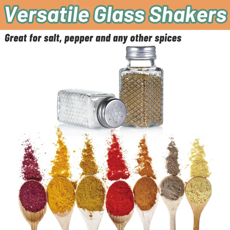 Wongblee 2 Pack Glass Salt and Pepper Shakers Set, Vintage Spice Shakers for Dining Room Table, Kitchen, Restaurant (Grid Pattern) - Image 4